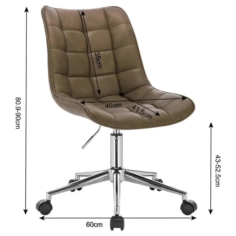 Verstelbare BukkitBow bureaustoel met wielen, fluweel en synthetisch leder, ergonomisch ontwerp, 360° draaibaar, verchroomd staal.