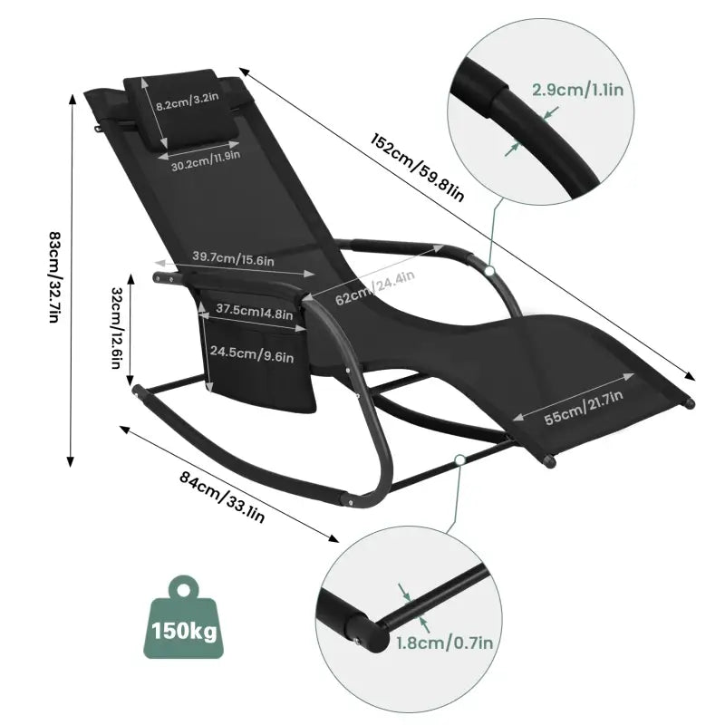 BukkitBow tuin ligstoel met ergonomisch design en schommelfunctie, geschikt tot 150 kg draagvermogen, ideale campingstoel