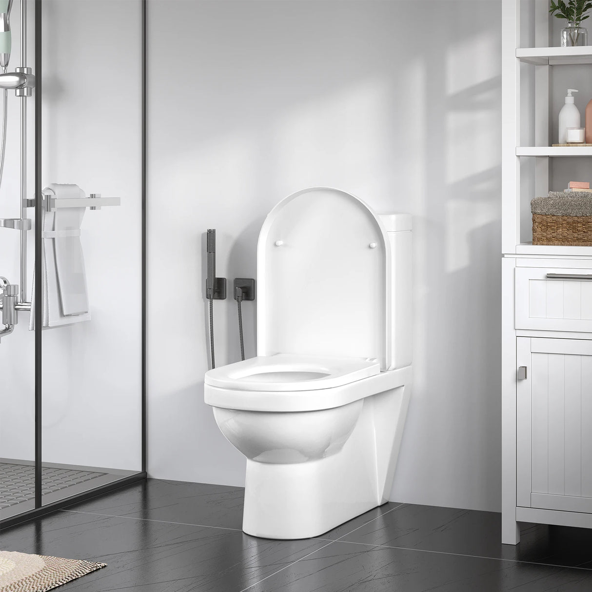 Toiletbril BukkitBow U-vorm van kunststof met soft-close, universeel en duurzaam, geschikt voor moderne toiletten.