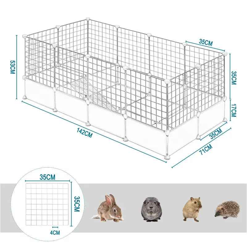 BukkitBow uitbreidbare kleine dierenren van metaal, binnengebruik, 142x53x71cm, geschikt voor kleine huisdieren zoals konijnen en knaagdieren.