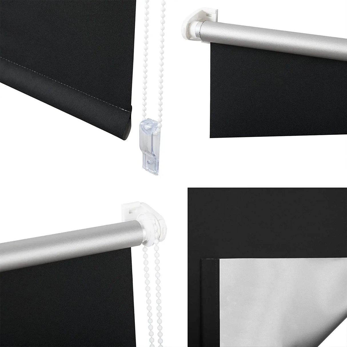 Verduisterend thermo rolgordijn van BukkitBow, zonwerend en zonder boren, hangend voor een raam in een modern interieur.