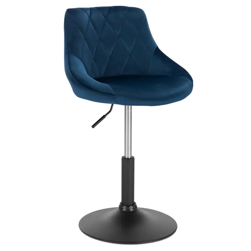 Verstelbare barkruk BukkitBow met fluwelen bekleding, metalen frame en ergonomische rugleuning, zithoogte 42-58 cm.