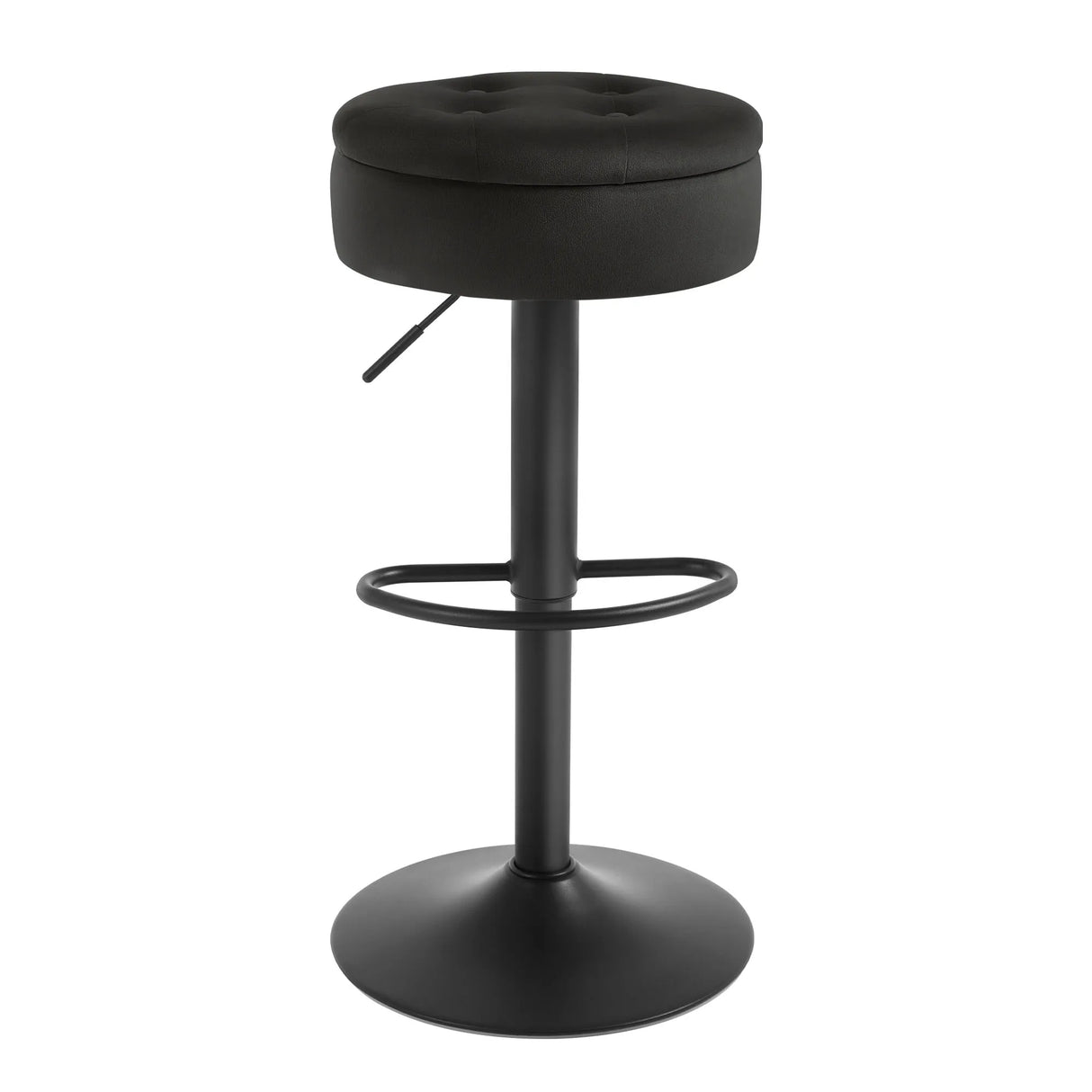 Verstelbare BukkitBow barkruk met verborgen opbergruimte, modern design en comfortabele zitting, geschikt voor keukens en bars.