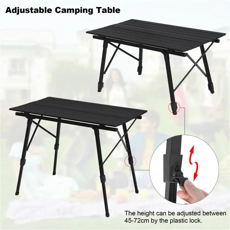 BukkitBow verstelbare campingtafel met oxford opbergzak, lichtgewicht, compact, 90x52.2x(45-72)cm, geschikt voor kampeeravonden.