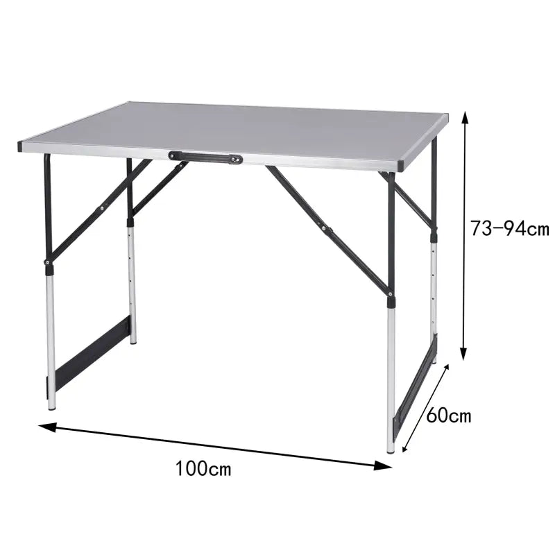 BukkitBow verstelbare campingtafel met draagvermogen van 30kg, lichtgewicht en opvouwbaar, 100x73-94x60cm, geschikt voor outdoor gebruik.
