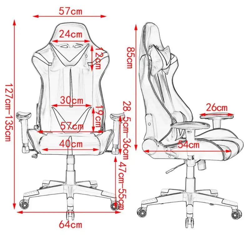 BukkitBow verstelbare gaming- en bureaustoel in synthetisch leer of stof, tot 120 kg, hoogte 127-135 cm, ergonomisch ontwerp