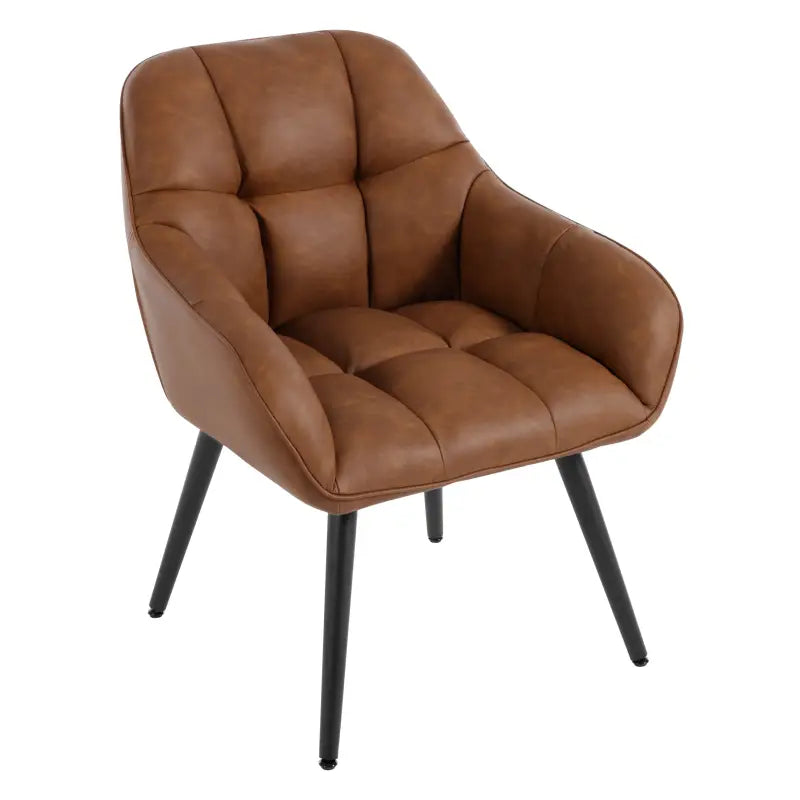 BukkitBow vintage bruine eetkamerstoel met armleuningen, imitatieleer, metalen frame en schuimvulling, comfortabele kuipstoel.