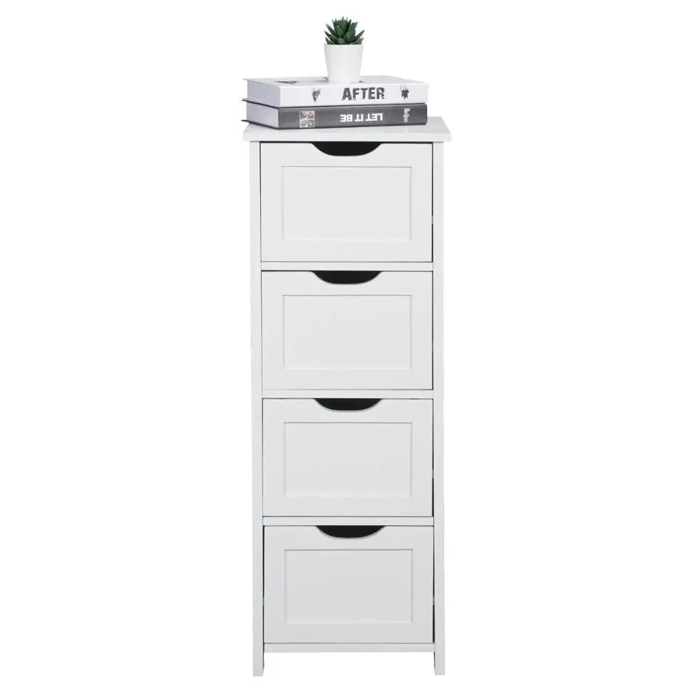 BukkitBow houten badkamerkast met 4 laden voor opbergruimte, stijlvol badkamermeubel met houten afwerking.