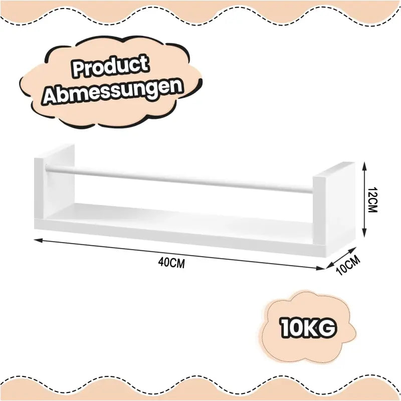 Set van 3 witte BukkitBow wandplanken, zwevende boekenrekken van 40cm breed, ideaal voor opbergen en decoratie.