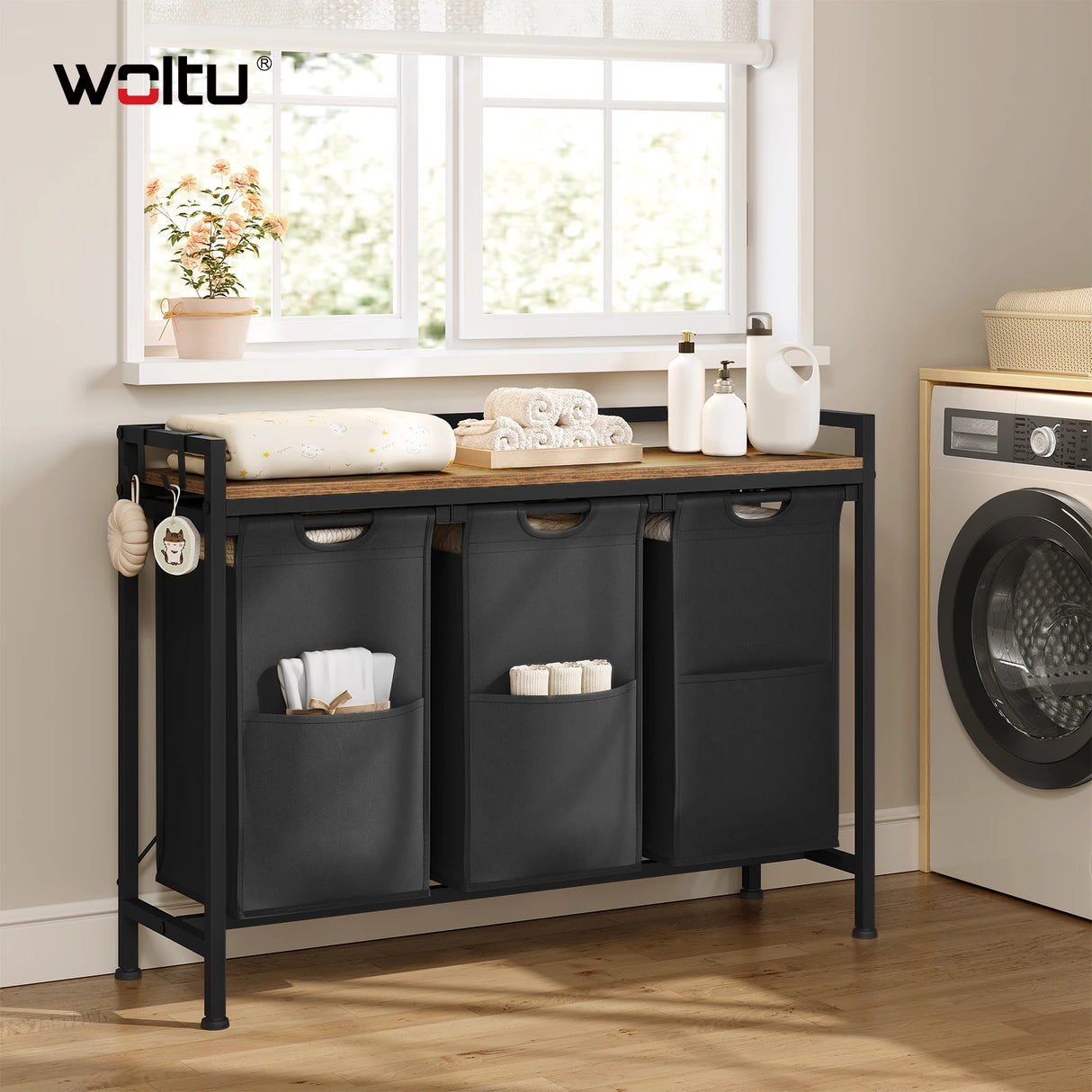 BukkitBow wasmand met 2/3 opbergvakken, uitschuifbaar en afneembaar, metalen frame, industrieel design voor badkamer of slaapkamer
