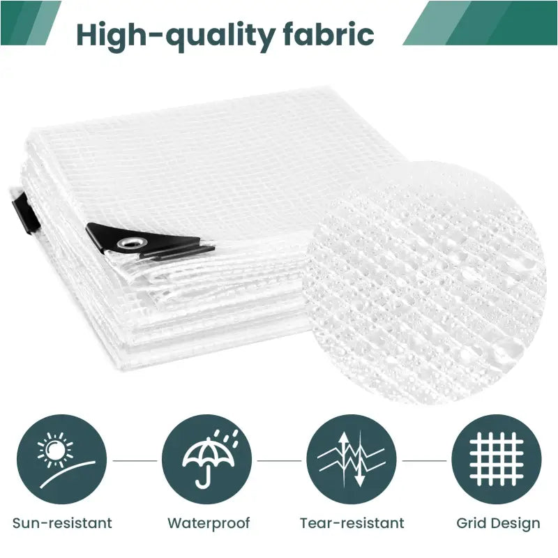 Transparant waterdicht afdekzeil van BukkitBow met aluminium oogjes, UV- en weerbestendig, 140g/m², diverse maten.