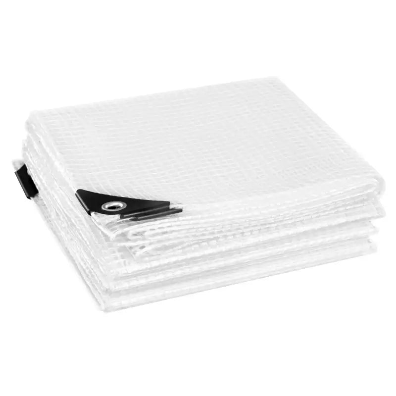 Transparant waterdicht afdekzeil van BukkitBow met aluminium oogjes, UV- en weerbestendig, 140g/m², diverse maten.