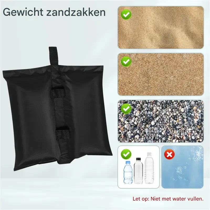 BukkitBow - Gewichtszakken – Set van 4 Zandzakken voor Partytent, Parasol en Tuinmeubilair – 37x34 cm – Zwart