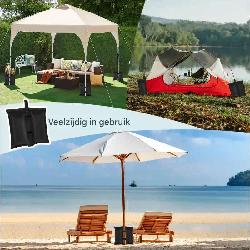 BukkitBow - Gewichtszakken – Set van 4 Zandzakken voor Partytent, Parasol en Tuinmeubilair – 37x34 cm – Zwart
