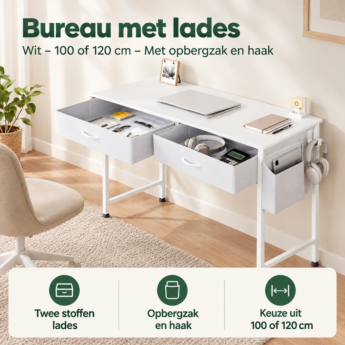 Praktische toepassing en keuzehulp voor bureau met lades
