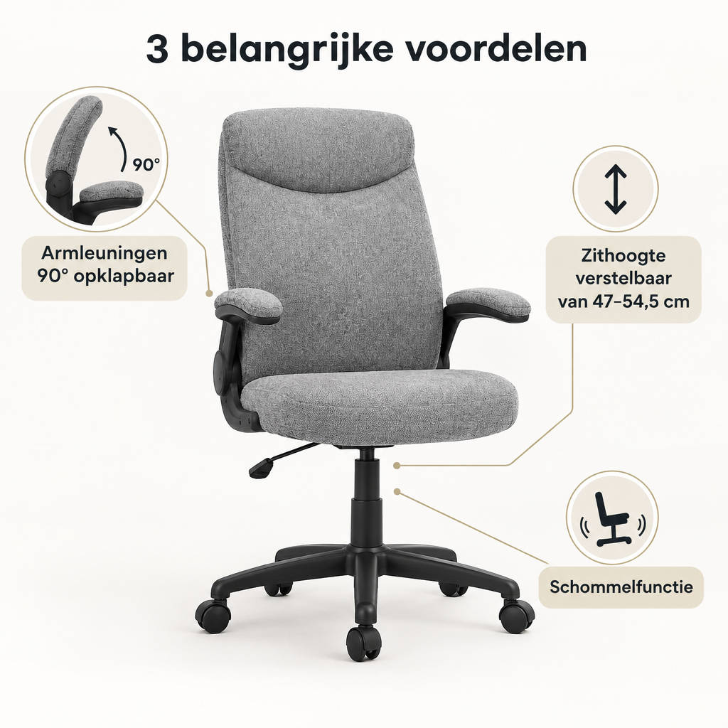Belangrijkste voordelen en eigenschappen van bureaustoel met opklapbare armleuningen
