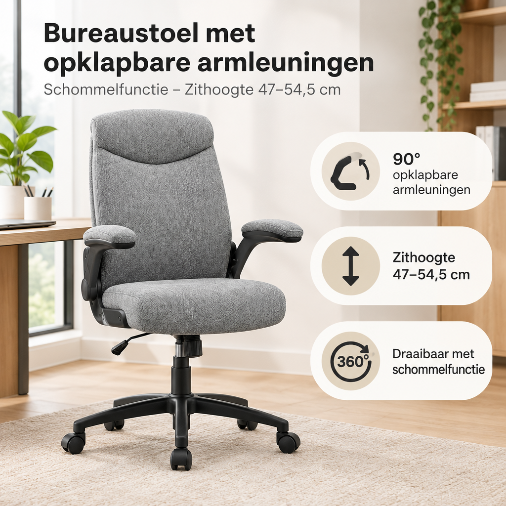 Praktische toepassing en keuzehulp voor bureaustoel met opklapbare armleuningen