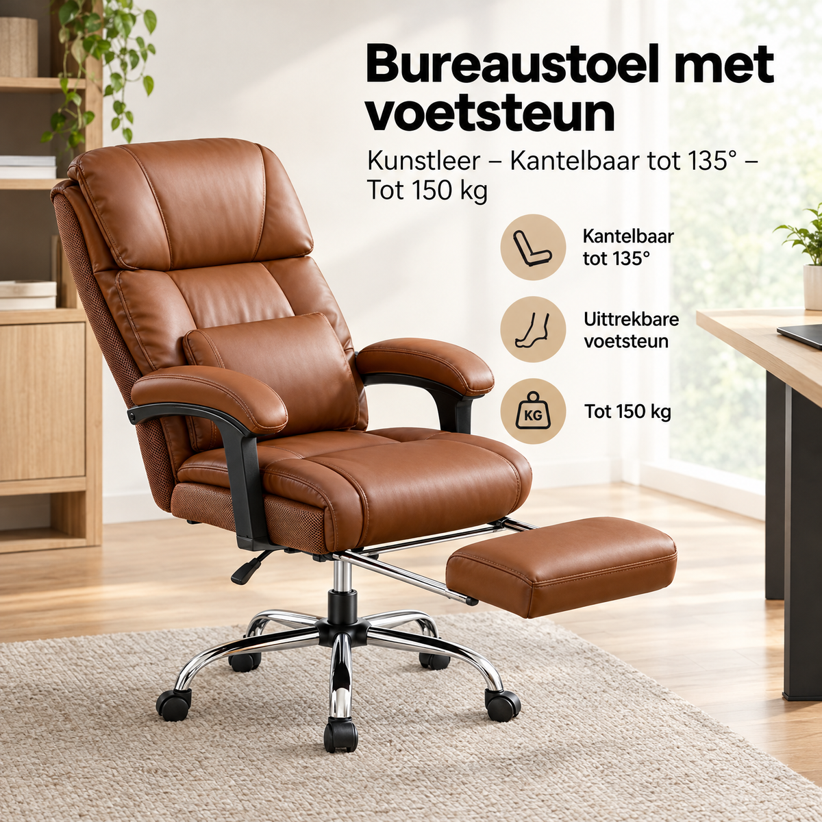 Praktische toepassing en keuzehulp voor bureaustoel met voetsteun