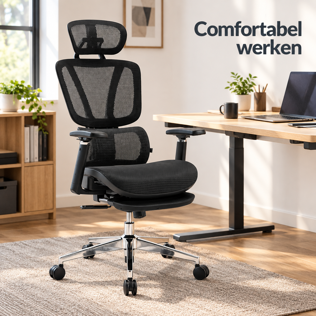 bureaustoel met voetsteun in gebruik in een passende praktijksituatie