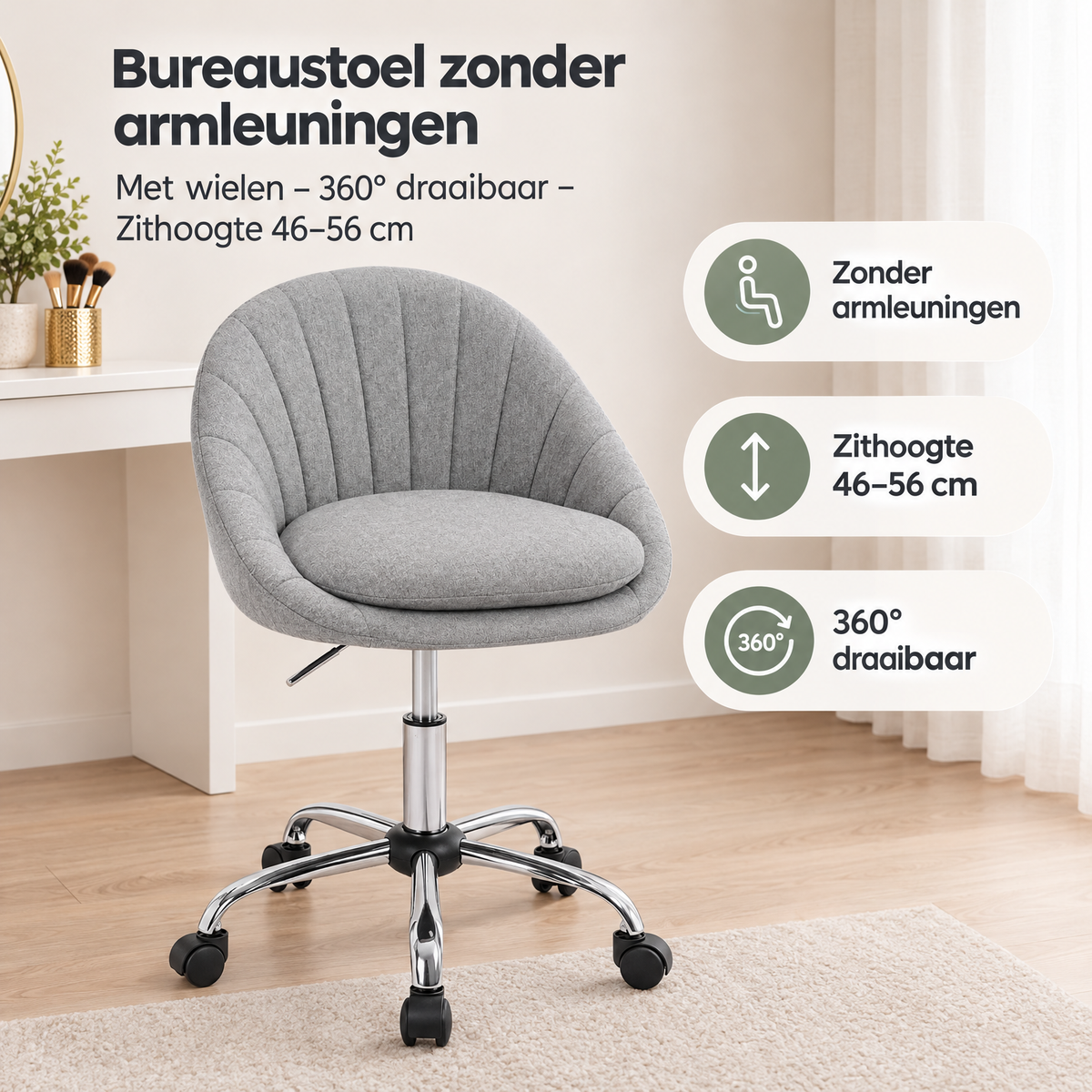 Praktische toepassing en keuzehulp voor bureaustoel zonder armleuningen