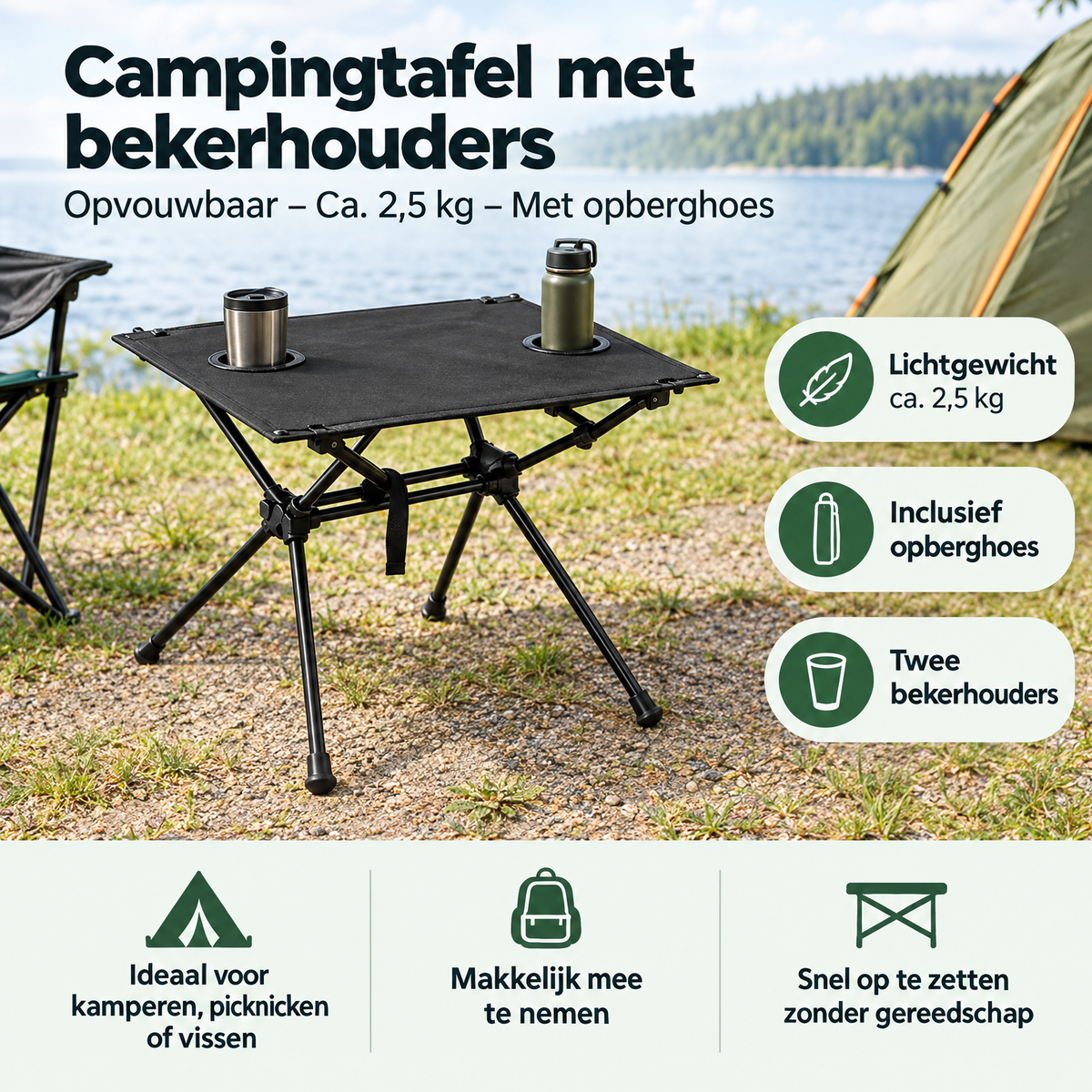Praktische toepassing en keuzehulp voor campingtafel met bekerhouders