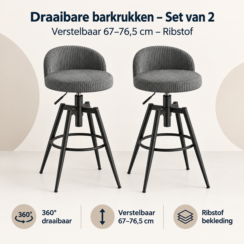 Overzicht van draaibare barkrukken set van 2 met de belangrijkste productvoordelen