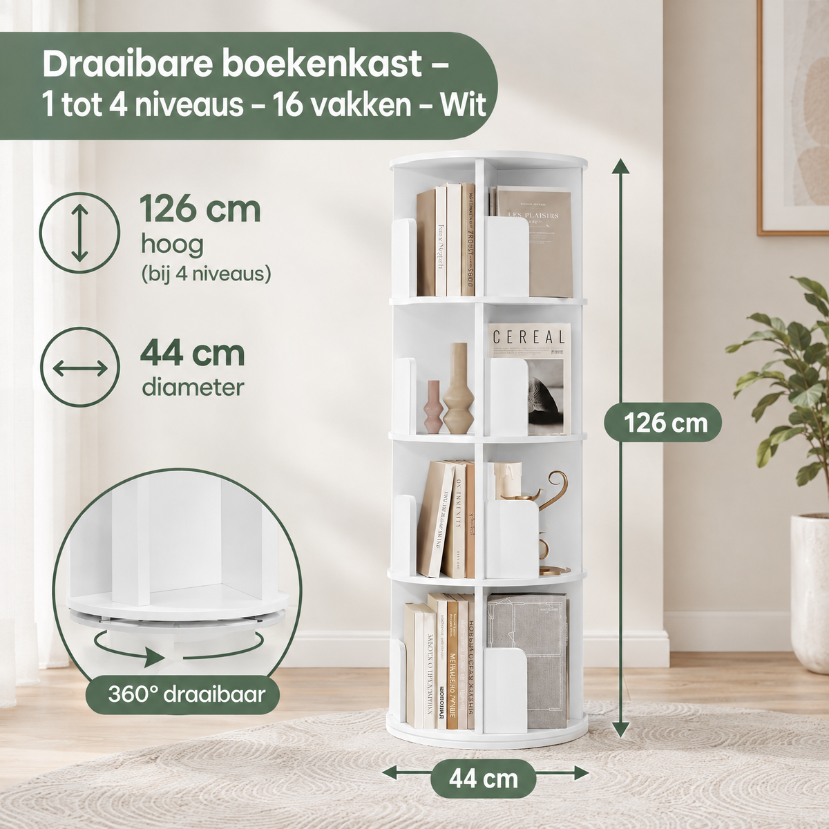Afmetingen en productspecificaties van draaibare boekenkast