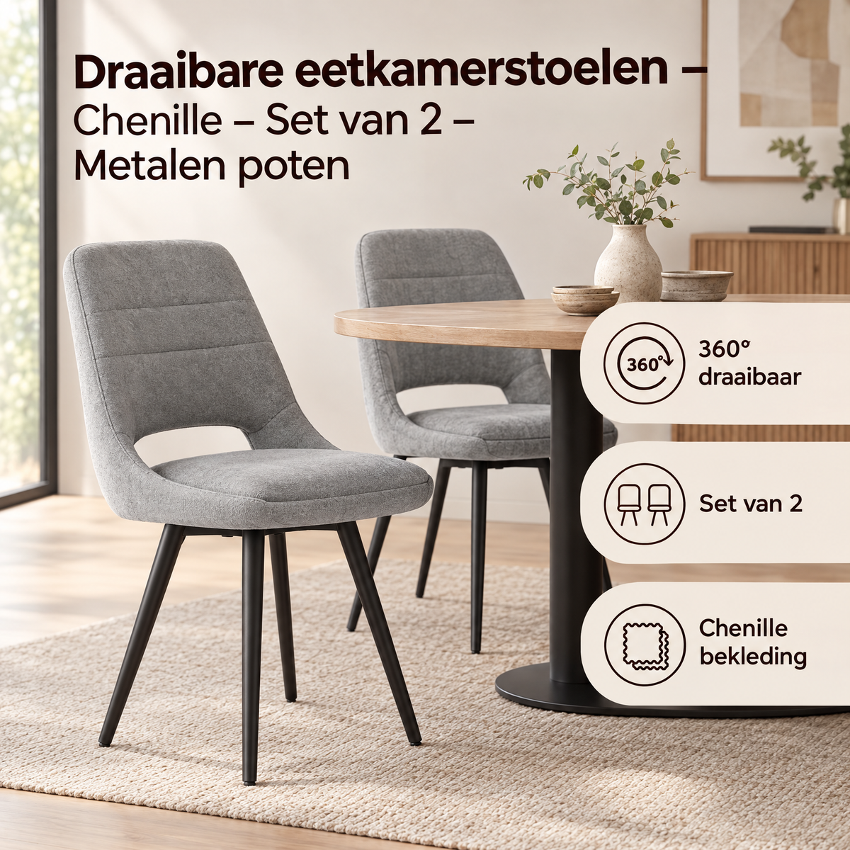 Praktische toepassing en keuzehulp voor draaibare eetkamerstoelen