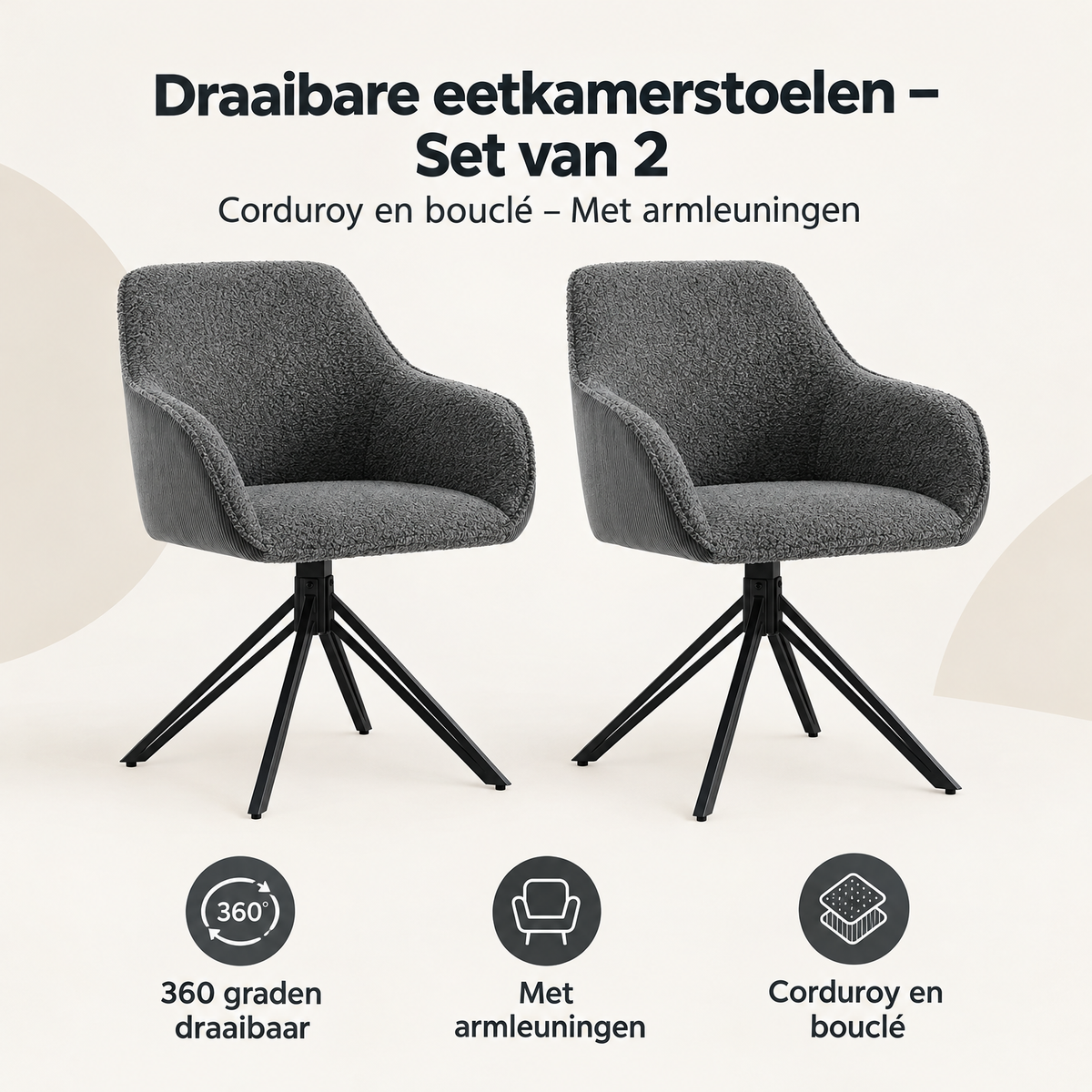 Overzicht van draaibare eetkamerstoelen met de belangrijkste productvoordelen