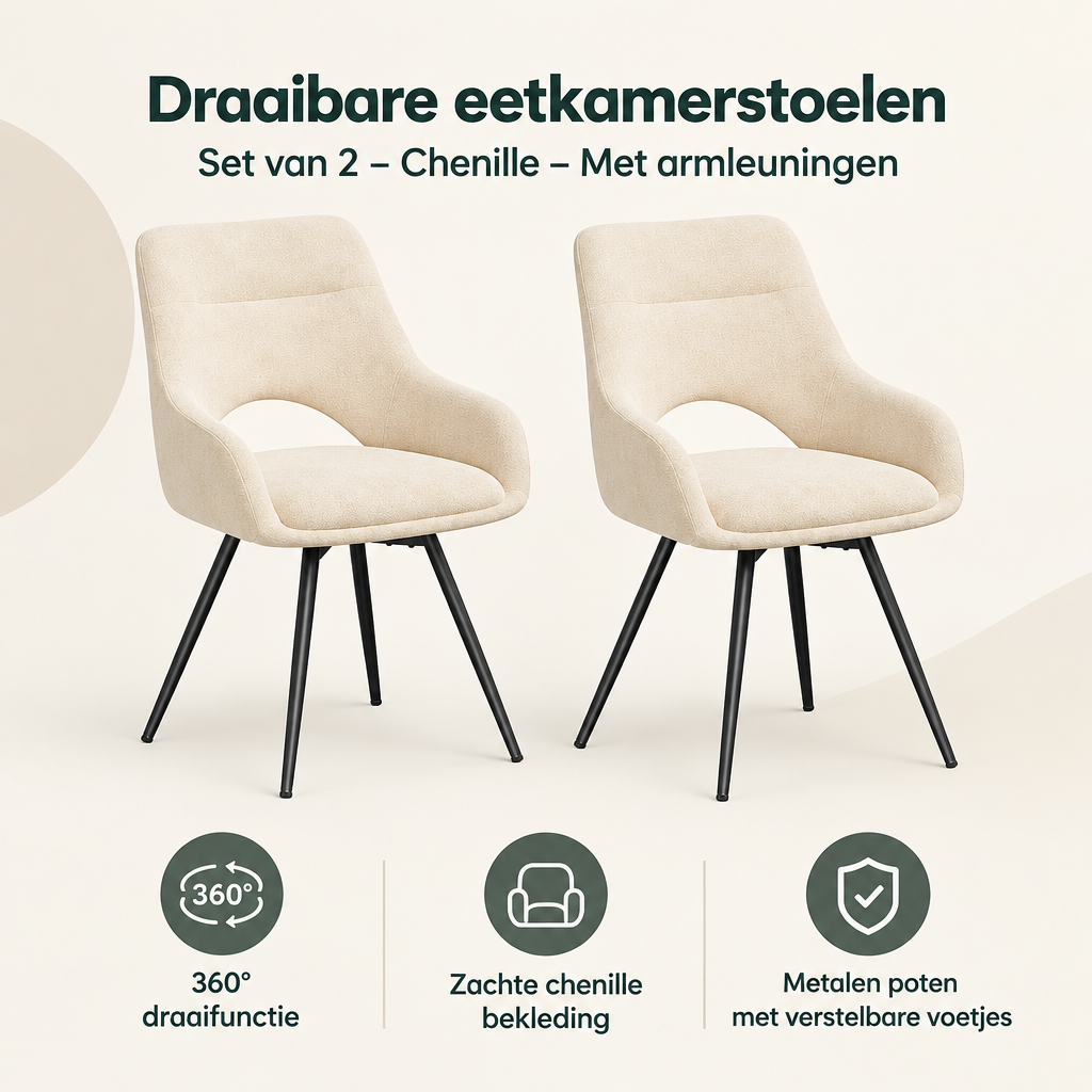 Overzicht van draaibare eetkamerstoelen met de belangrijkste productvoordelen