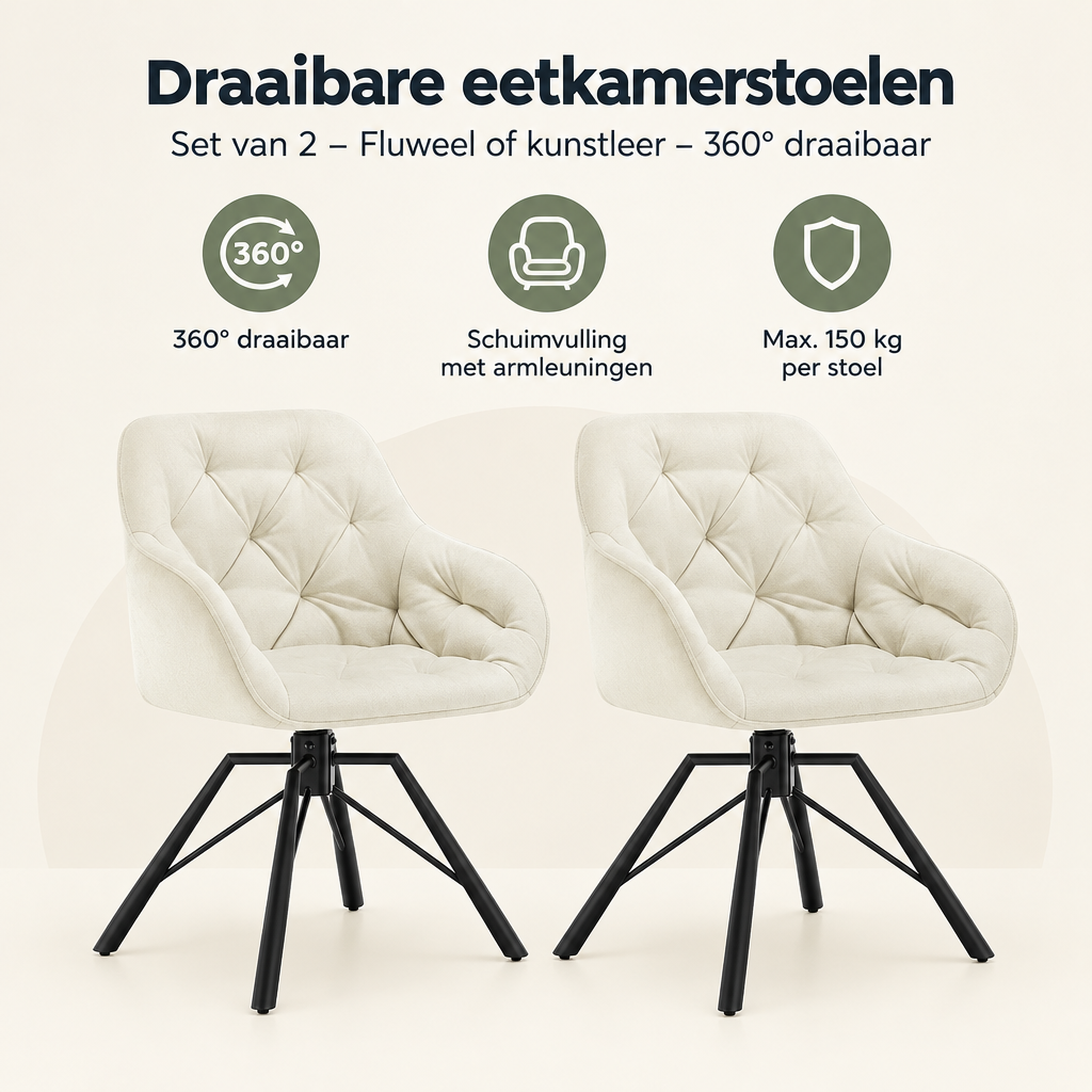 Overzicht van draaibare eetkamerstoelen set van 2 met de belangrijkste productvoordelen