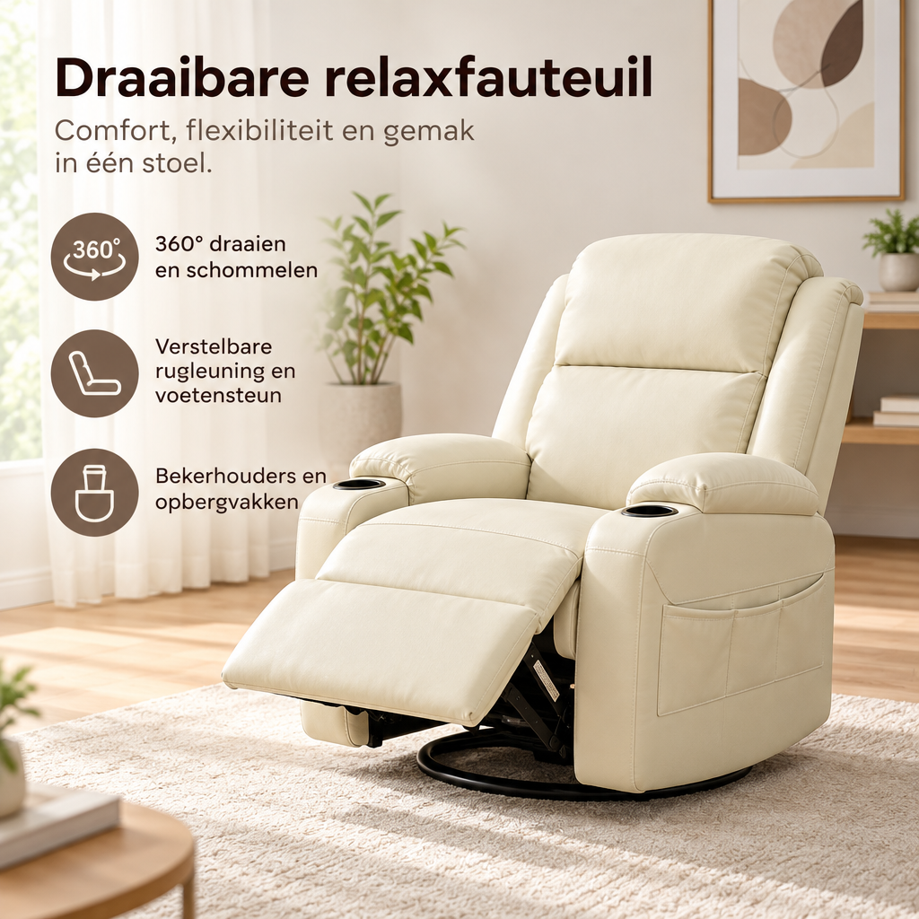 Praktische toepassing en keuzehulp voor draaibare relaxfauteuil