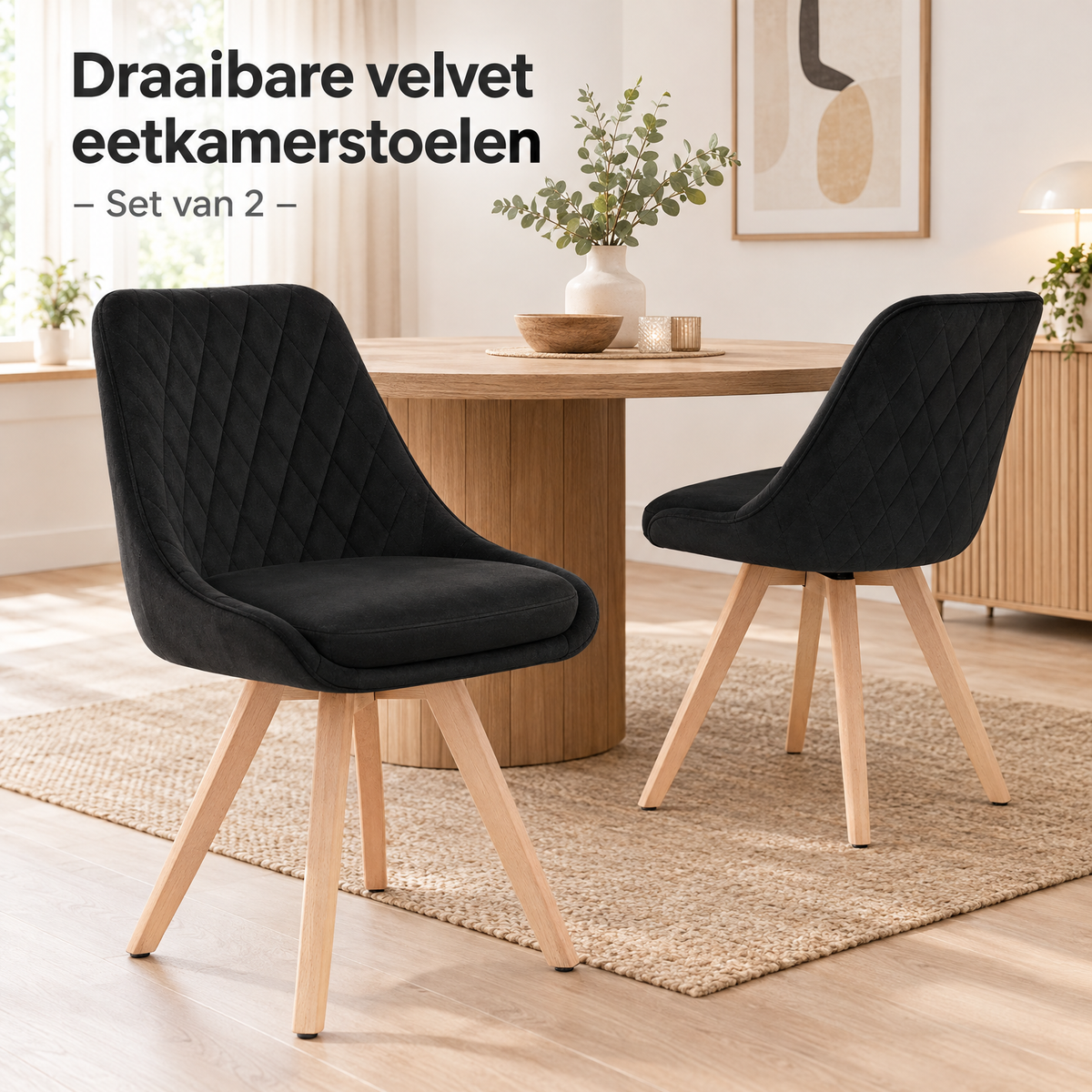 draaibare velvet eetkamerstoelen in gebruik in een passende praktijksituatie