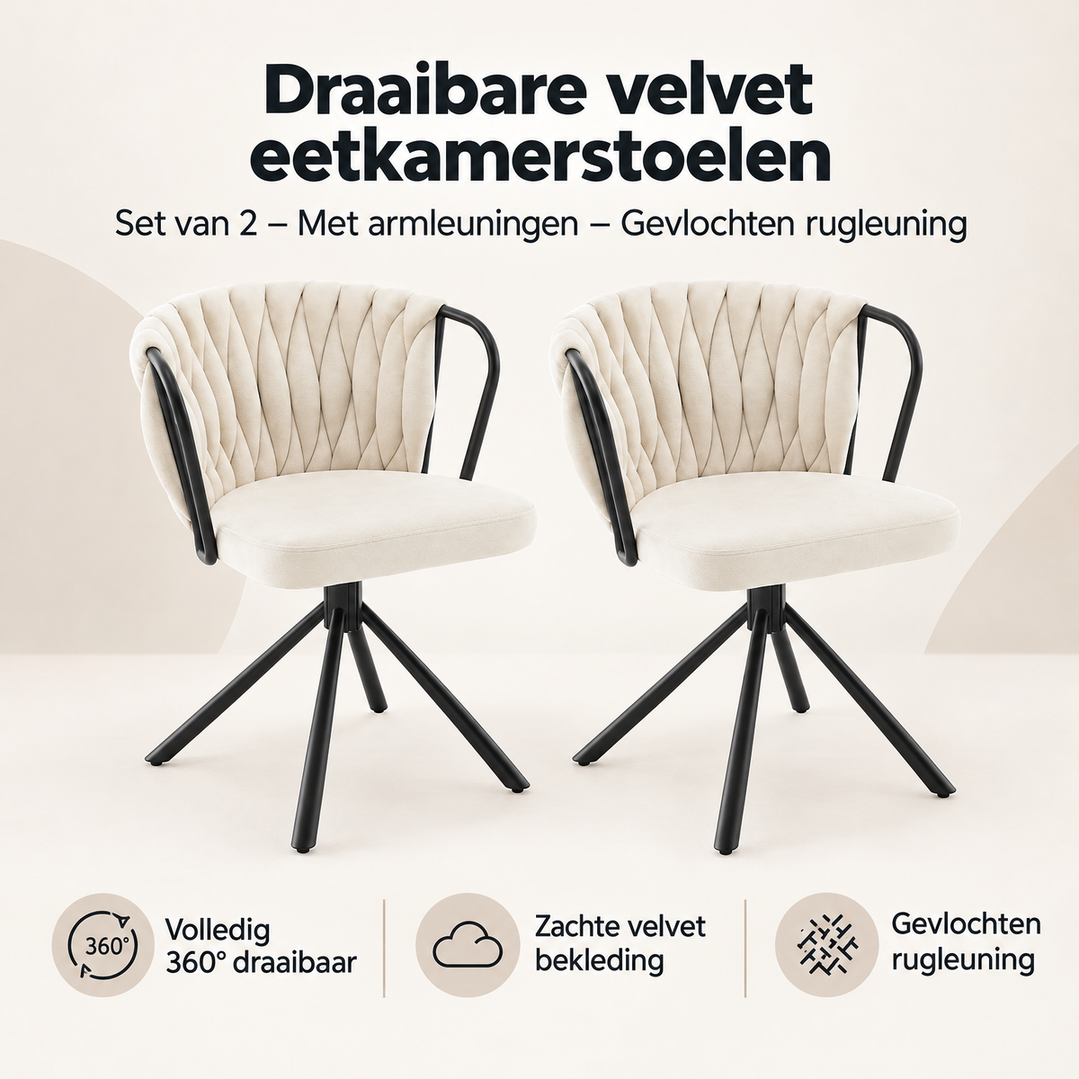 Overzicht van draaibare velvet eetkamerstoelen met de belangrijkste productvoordelen