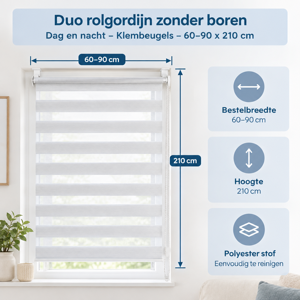 Afmetingen en productspecificaties van duo rolgordijn zonder boren