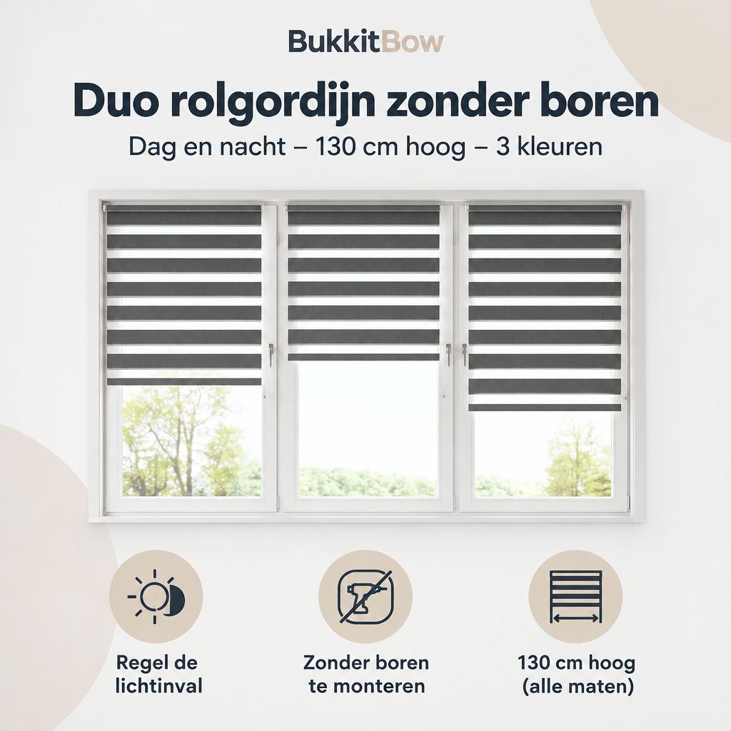 Overzicht van duo rolgordijn zonder boren met de belangrijkste productvoordelen