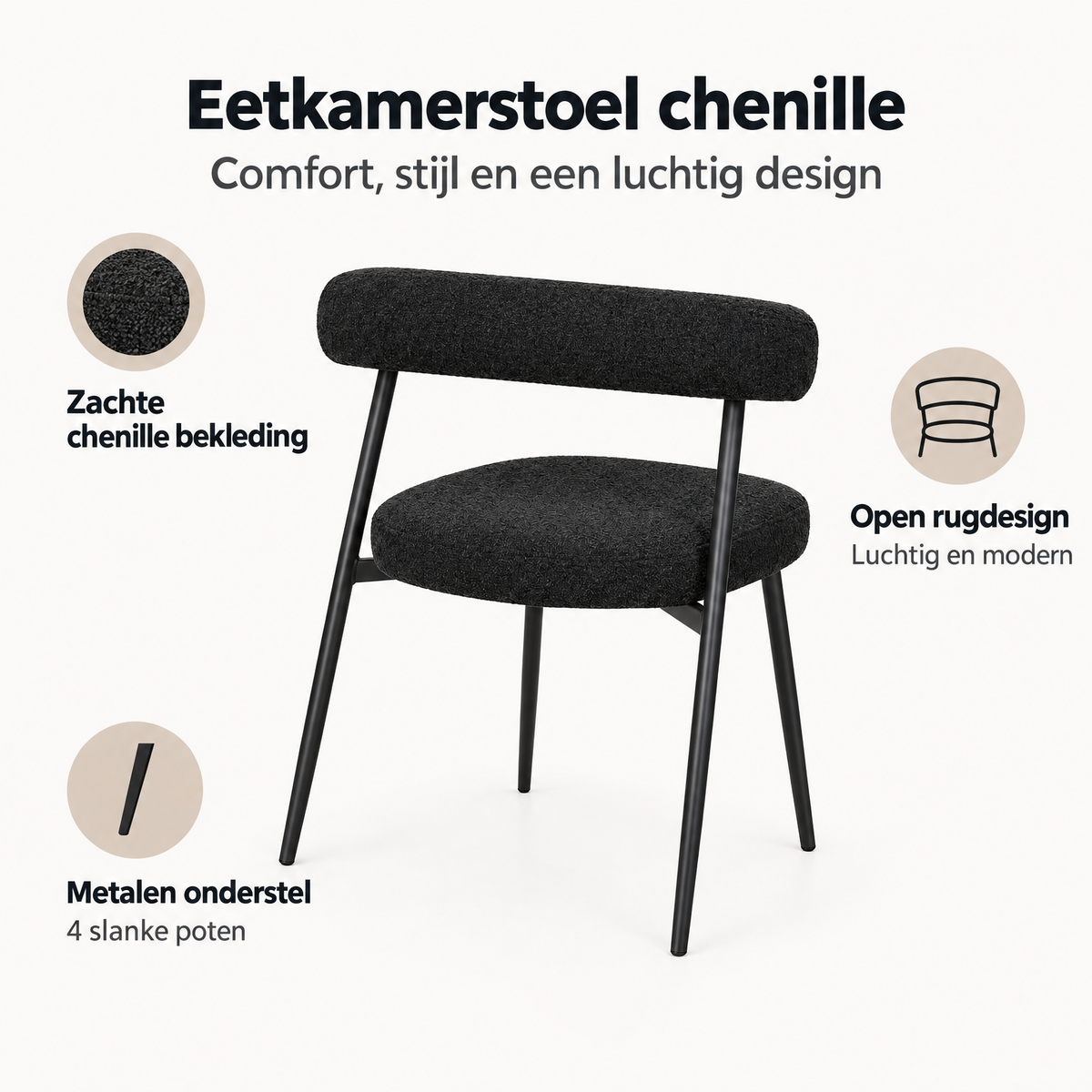 Belangrijkste voordelen en eigenschappen van eetkamerstoel chenille