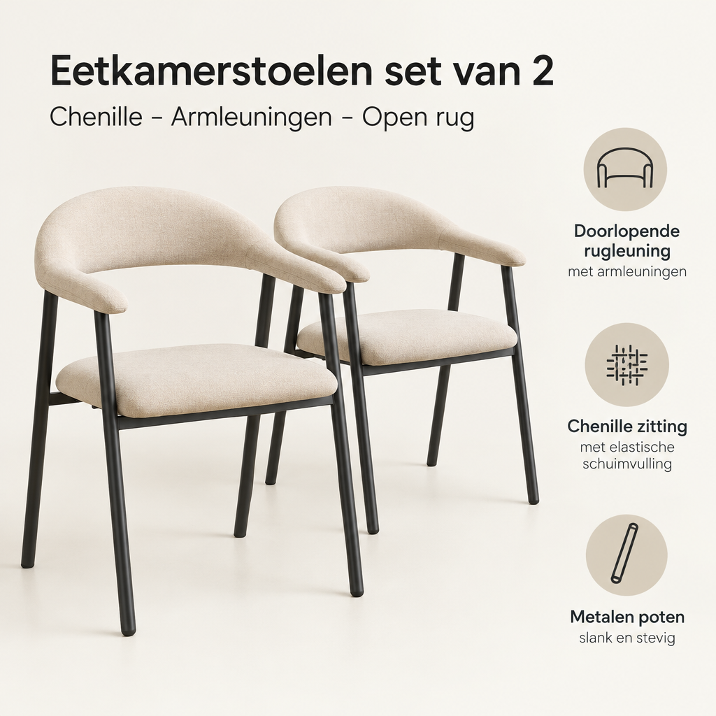 Belangrijkste voordelen en eigenschappen van eetkamerstoelen set van 2