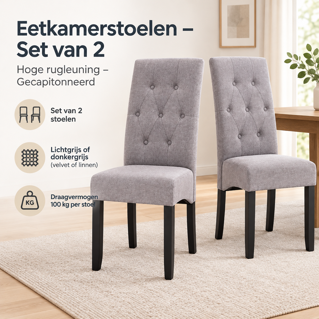 Praktische toepassing en keuzehulp voor eetkamerstoelen set van 2