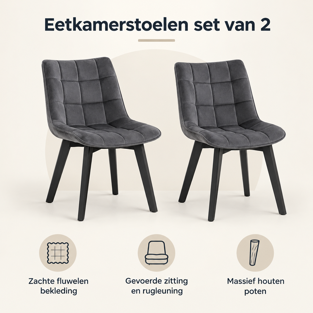 Overzicht van eetkamerstoelen set van 2 met de belangrijkste productvoordelen