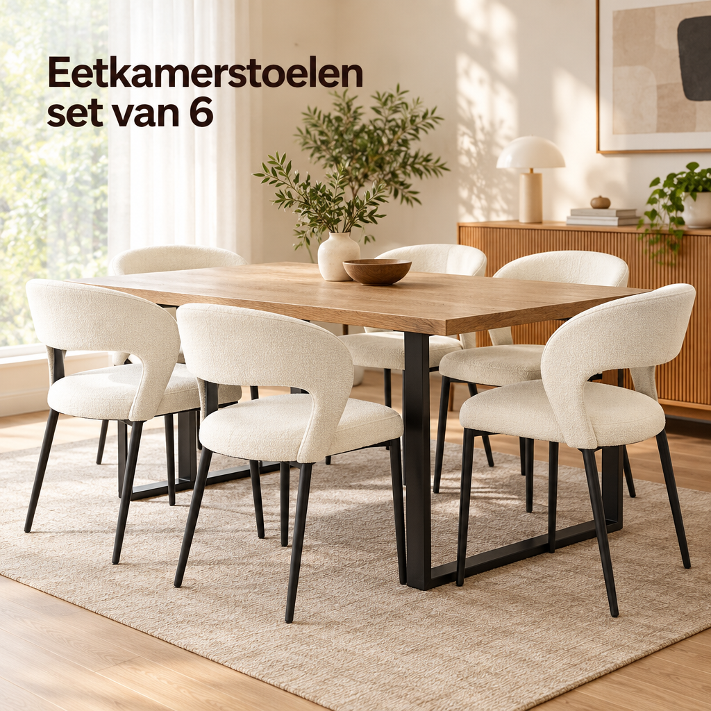 eetkamerstoelen set van 6 in gebruik in een passende praktijksituatie