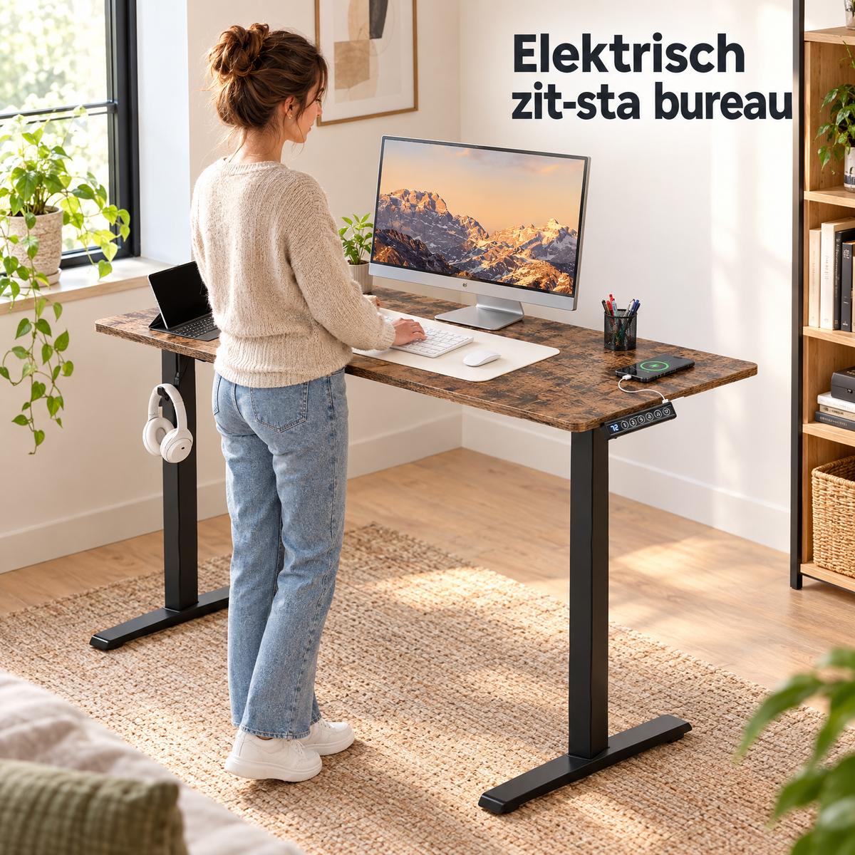 elektrisch zit-sta bureau in gebruik in een passende praktijksituatie