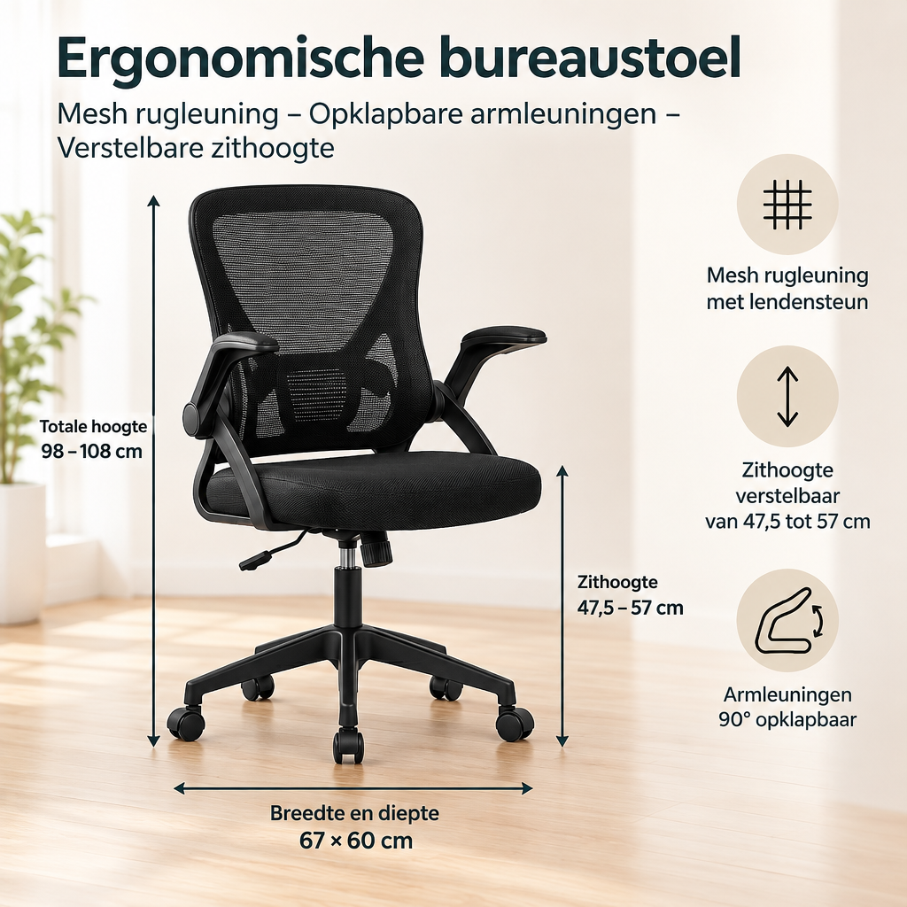 Afmetingen en productspecificaties van ergonomische bureaustoel