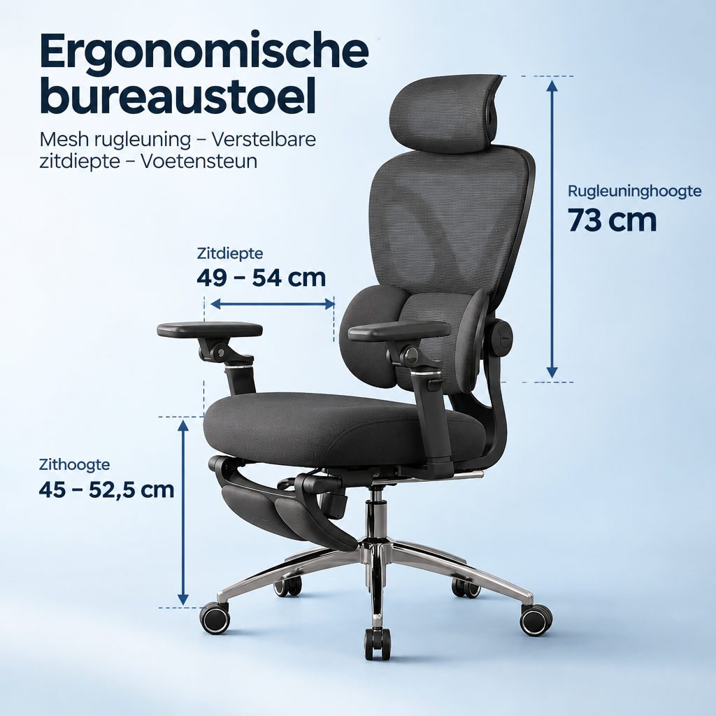Afmetingen en productspecificaties van ergonomische bureaustoel