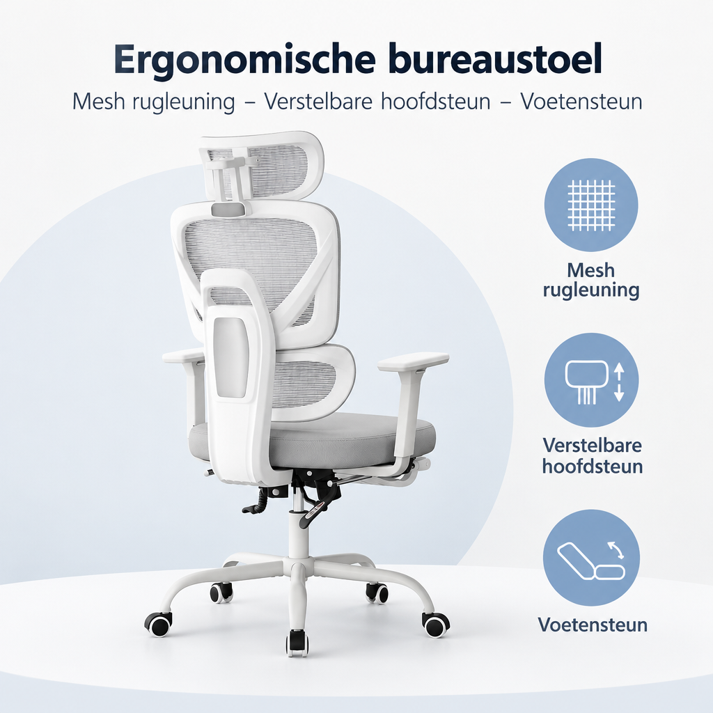Overzicht van ergonomische bureaustoel met de belangrijkste productvoordelen