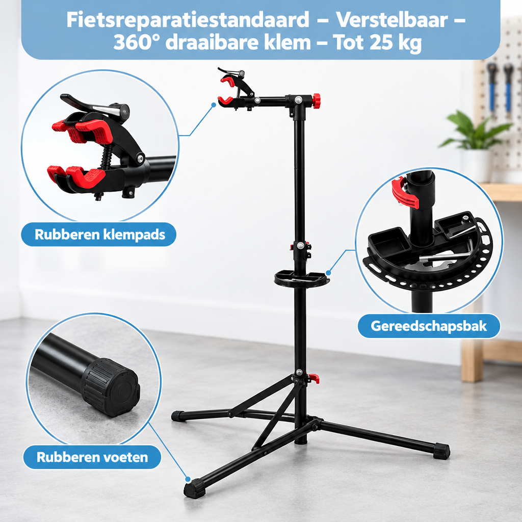 Detail van materiaal en afwerking van fietsreparatiestandaard