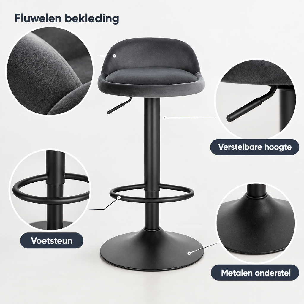 Detail van materiaal en afwerking van fluwelen barkruk