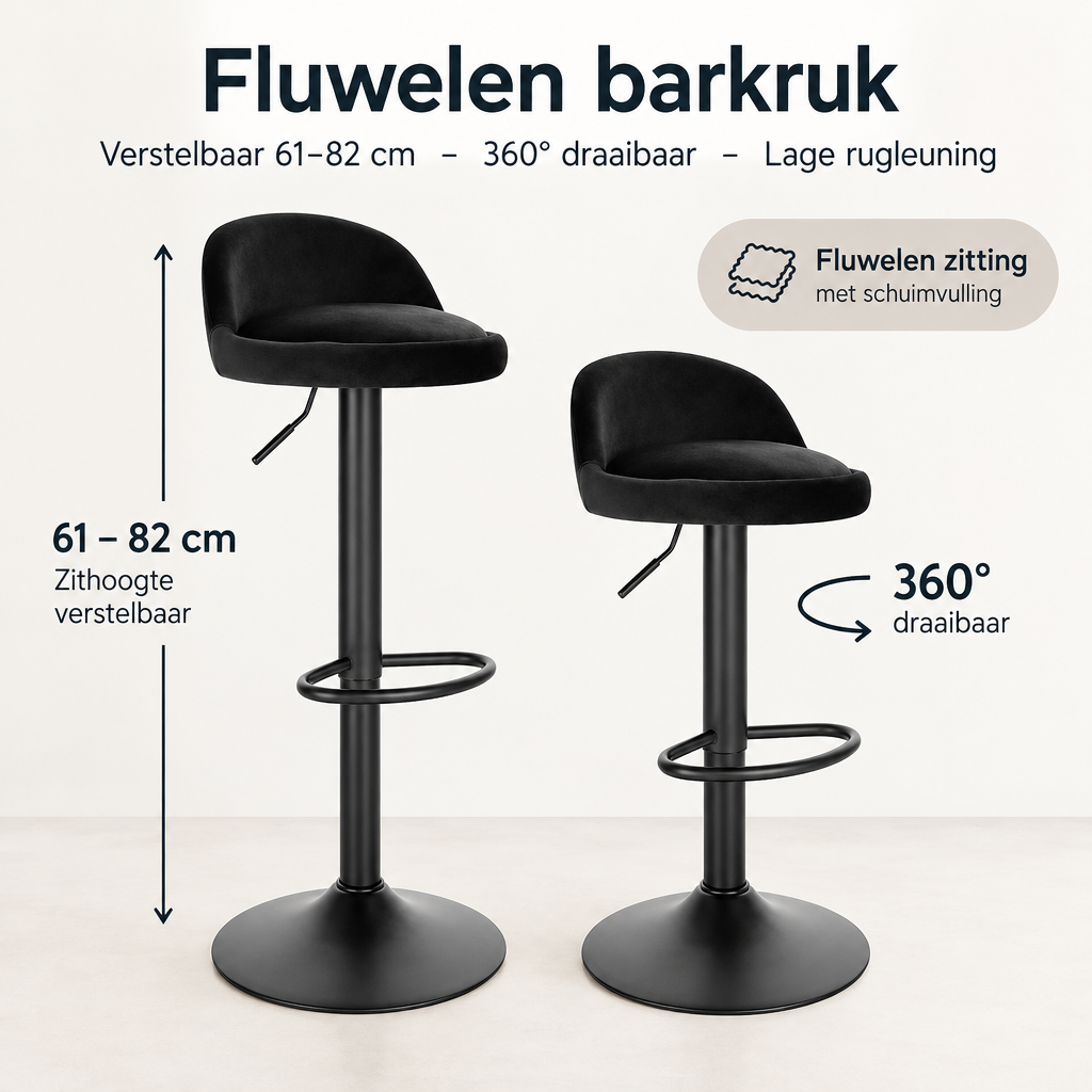 Afmetingen en productspecificaties van fluwelen barkruk