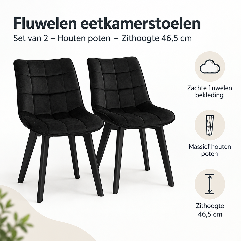 Belangrijkste voordelen en eigenschappen van fluwelen eetkamerstoelen set van 2