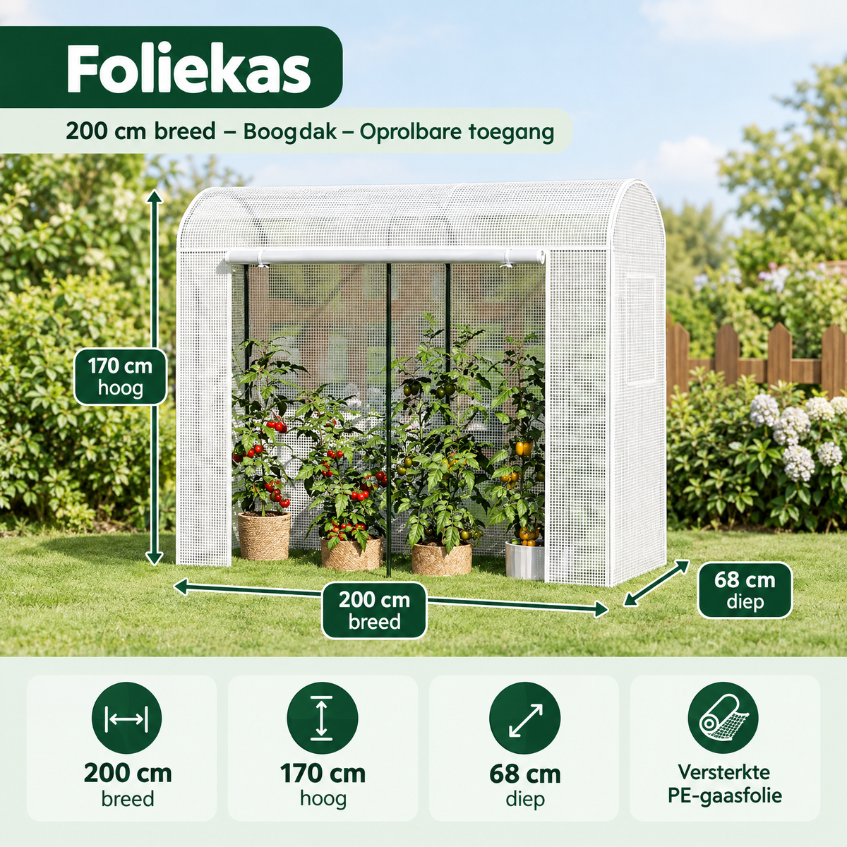 Afmetingen en productspecificaties van foliekas
